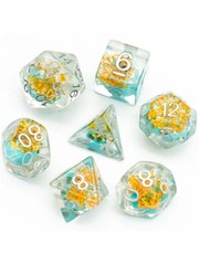Foam Brain Yellow Flower with Blue Skull RPG Dice Set