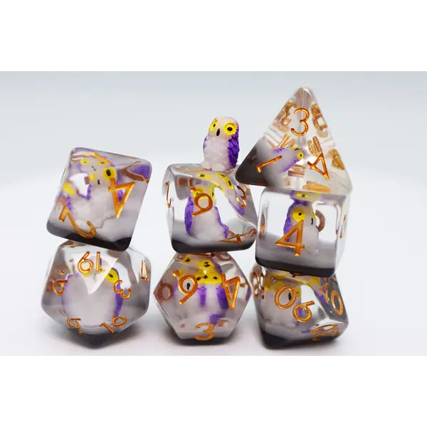 Foam Brain Purple Owl RPG Dice Set