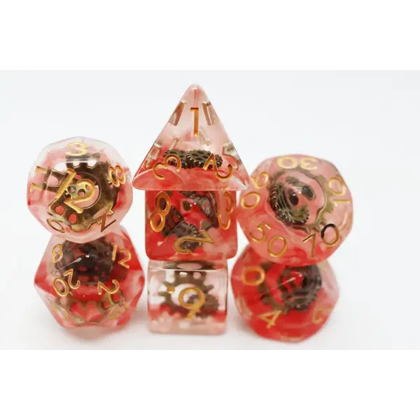 Foam Brain Red Swirl Ancient Gear RPG Dice Set