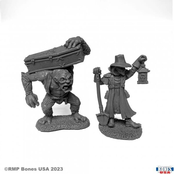 Reaper Miniatures Reaper 30113: Townsfolk: Gravedigger and Henchman Bones Plastic Miniature