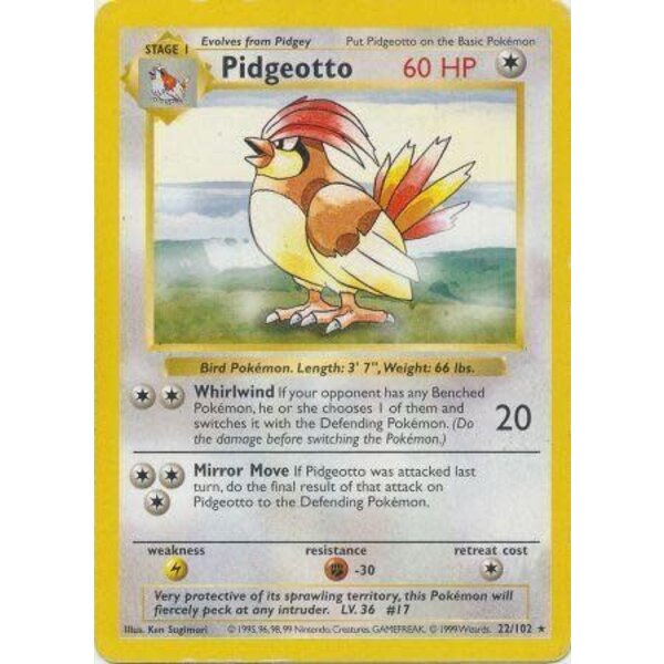 Pokemon Pidgeotto (Shadowless) (022) UNL Damaged