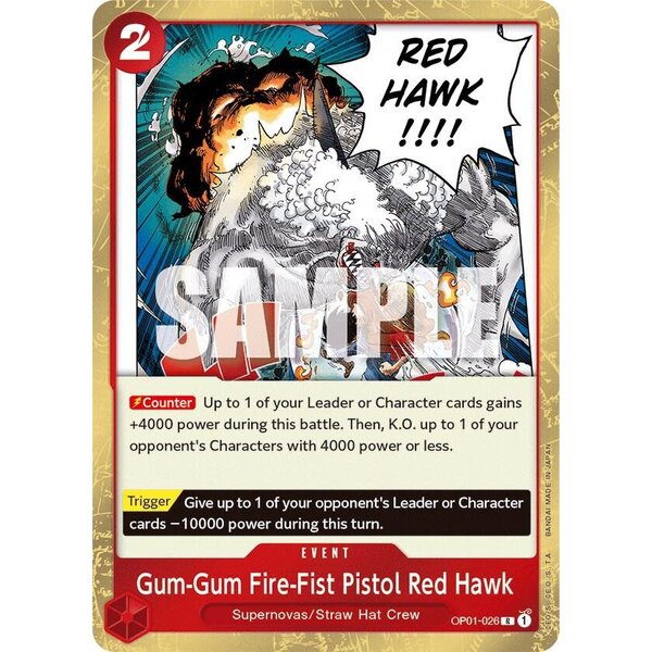 Bandai Gum-Gum Fire-Fist Pistol Red Hawk (OP01-026) Lightly Played