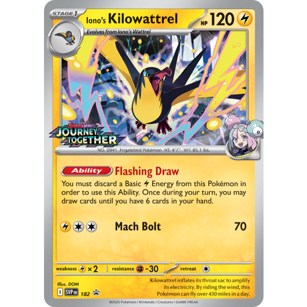 Pokemon Iono's Kilowattrel (Prerelease) (182) Lightly Played Holofoil