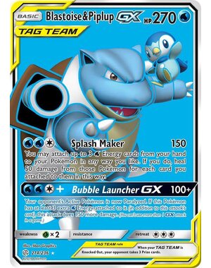 Pokemon Blastoise & Piplup GX (Full Art) (214) Damaged