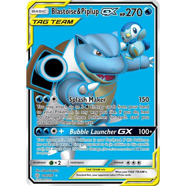 Pokemon Blastoise & Piplup GX (Full Art) (214) Damaged