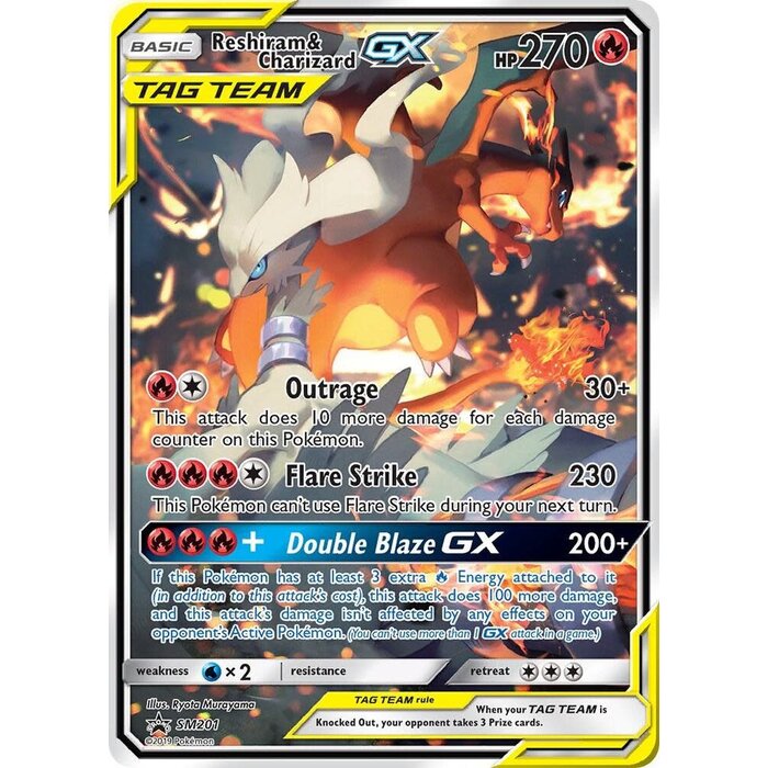Pokemon Reshiram & Charizard GX (SM201) Lightly Played Holofoil