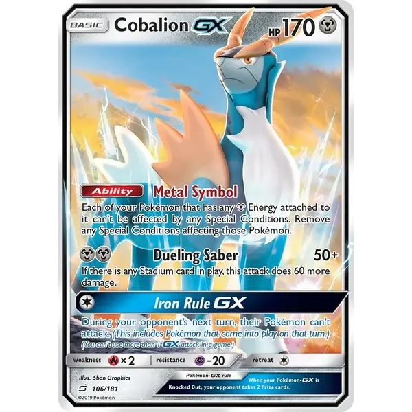 Pokemon Cobalion GX (106) Lightly Played Holofoil