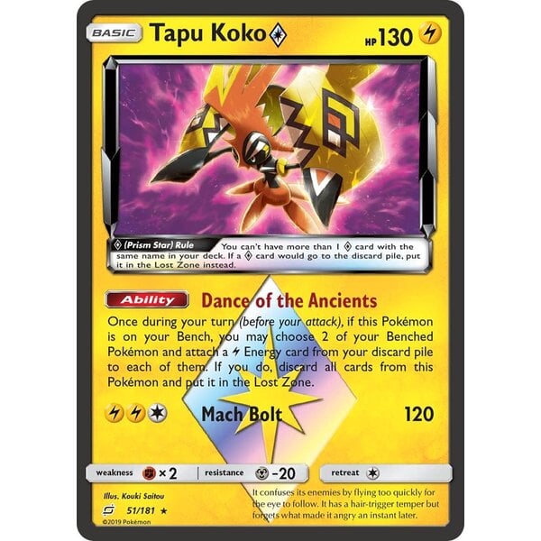 Pokemon Tapu Koko Prism Star (051) Lightly Played