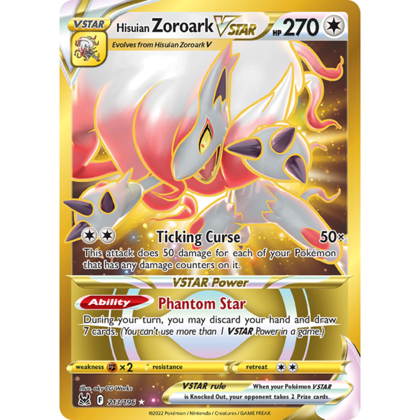 Pokemon Hisuian Zoroark VSTAR (Secret) (213) Lightly Played Holofoil