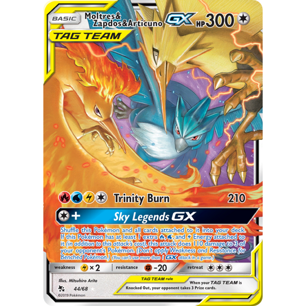 Pokemon Moltres & Zapdos & Articuno GX (044) Near Mint Holofoil