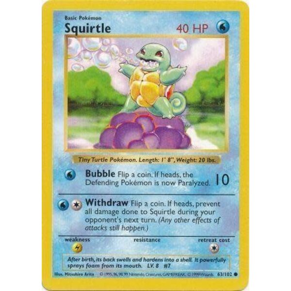 Pokemon Squirtle (Shadowless) (063) UNL Damaged