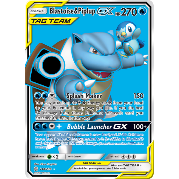 Pokemon Blastoise & Piplup GX (Full Art) (214) Near Mint Holofoil