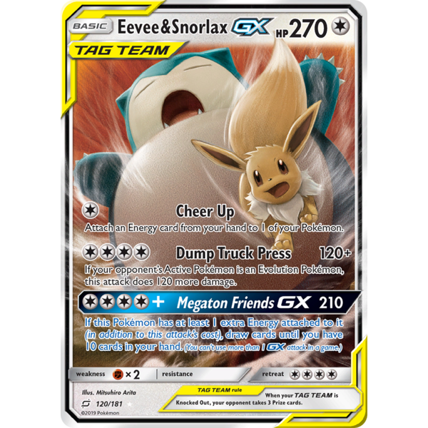 Pokemon Eevee & Snorlax GX (120) Near Mint Holofoil