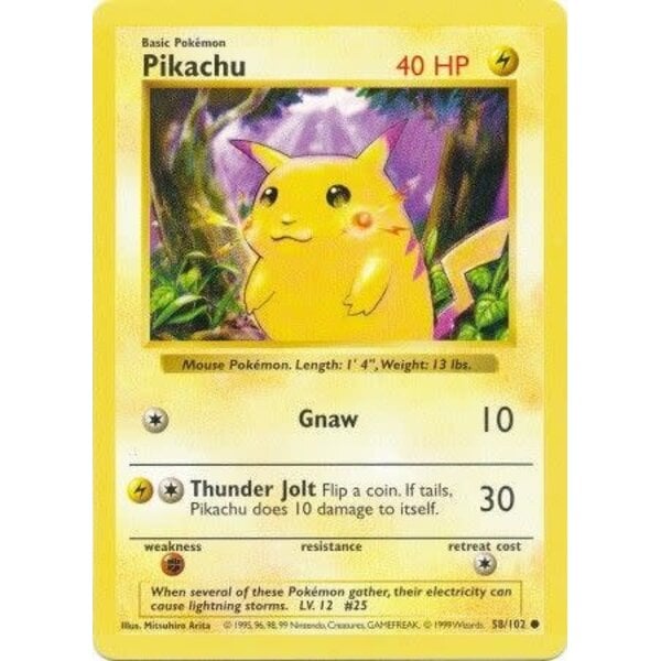 Pokemon Pikachu  (Red Cheeks) (Shadowless) (058) UNL Damaged