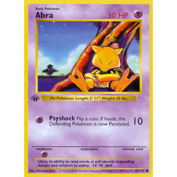 Pokemon Abra (Shadowless) (043) UNL Lightly Played