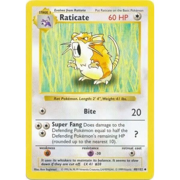 Pokemon Raticate (Shadowless) (040) UNL Lightly Played