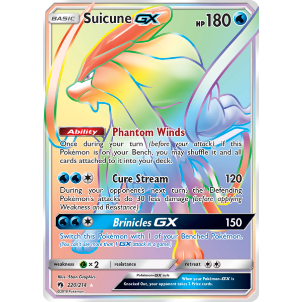 Pokemon Suicune GX (Secret) (220) Lightly Played Holofoil