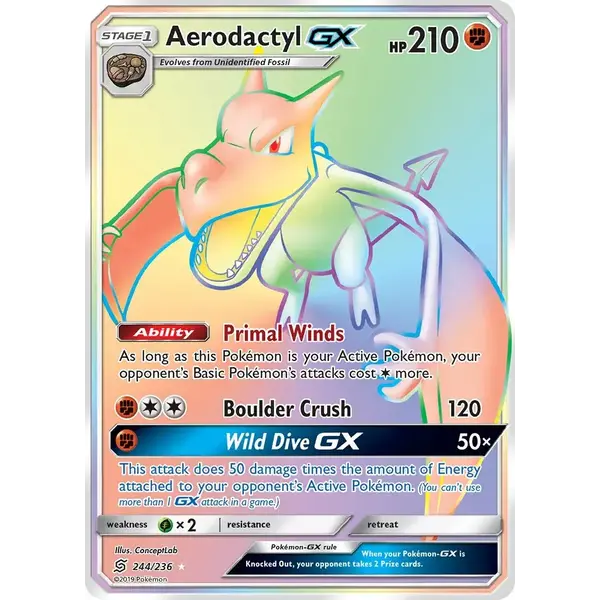 Pokemon Aerodactyl GX (Secret) (244) Lightly Played Holofoil