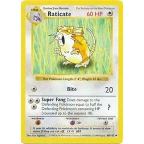Pokemon Raticate (Shadowless) (040) UNL Heavily Played