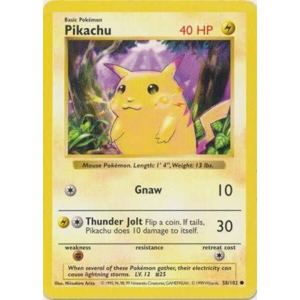 Pokemon Pikachu (Shadowless) (058) UNL Near Mint