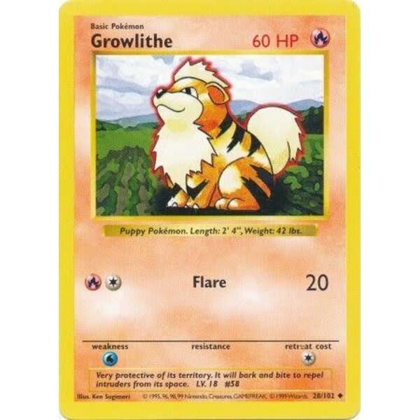 Pokemon Growlithe (Shadowless) (028) UNL Damaged