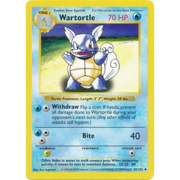 Pokemon Wartortle (Shadowless) (042) UNL Lightly Played
