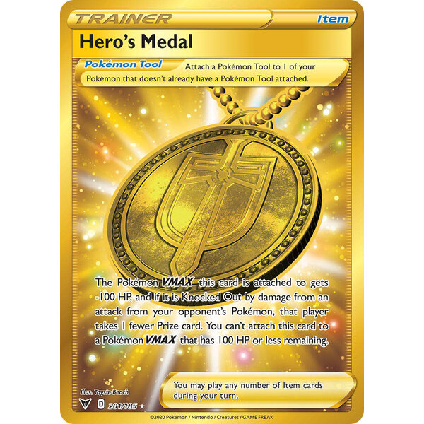 Pokemon Hero's Medal (Secret) (201) Lightly Played Holofoil