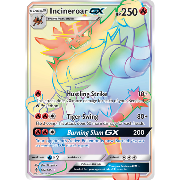 Pokemon Incineroar GX (Secret) (147) Near Mint Holofoil