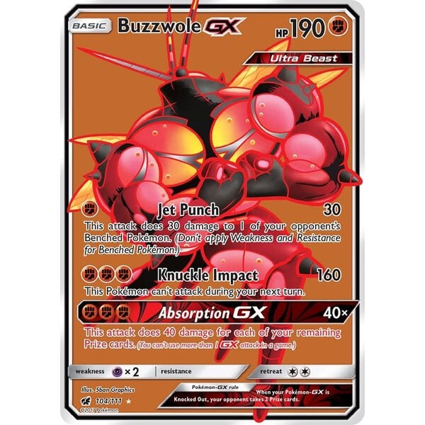 Pokemon Buzzwole GX (Full Art) (104) Lightly Played Holofoil