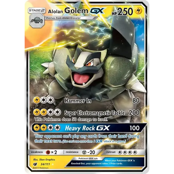Pokemon Alolan Golem GX (034) Lightly Played Holofoil