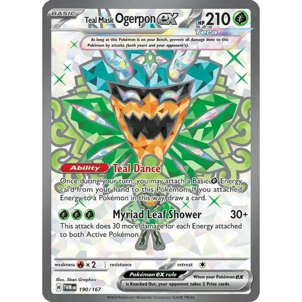 Pokemon Teal Mask Ogerpon ex (190) Lightly Played Holofoil