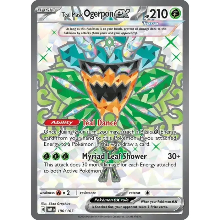 Pokemon Teal Mask Ogerpon ex (190) Lightly Played Holofoil