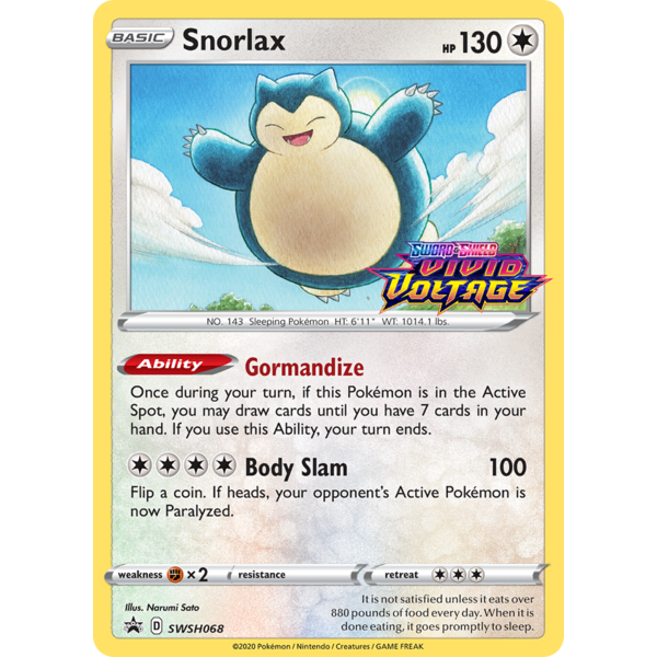 Pokemon Snorlax (Prerelease) (SWSH068) Lightly Played Holofoil