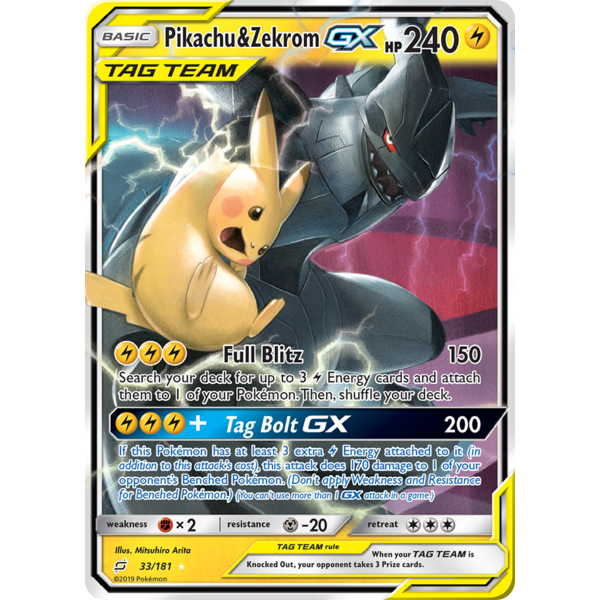 Pokemon Pikachu & Zekrom GX (033) Near Mint Holofoil