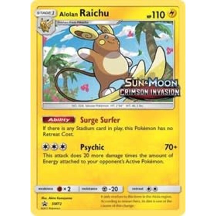 Pokemon Alolan Raichu (Prerelease) (SM72) Lightly Played Holofoil