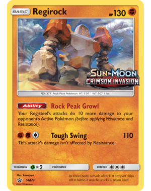 Pokemon Regirock (Prerelease) (SM74) Lightly Played Holofoil