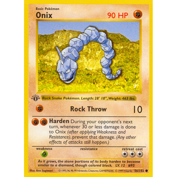 Pokemon Onix (Shadowless) (056) 1st Damaged