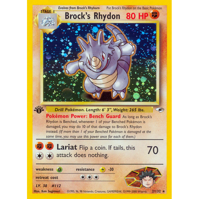 Pokemon Brock's Rhydon  (002) 1st Lightly Played Holofoil