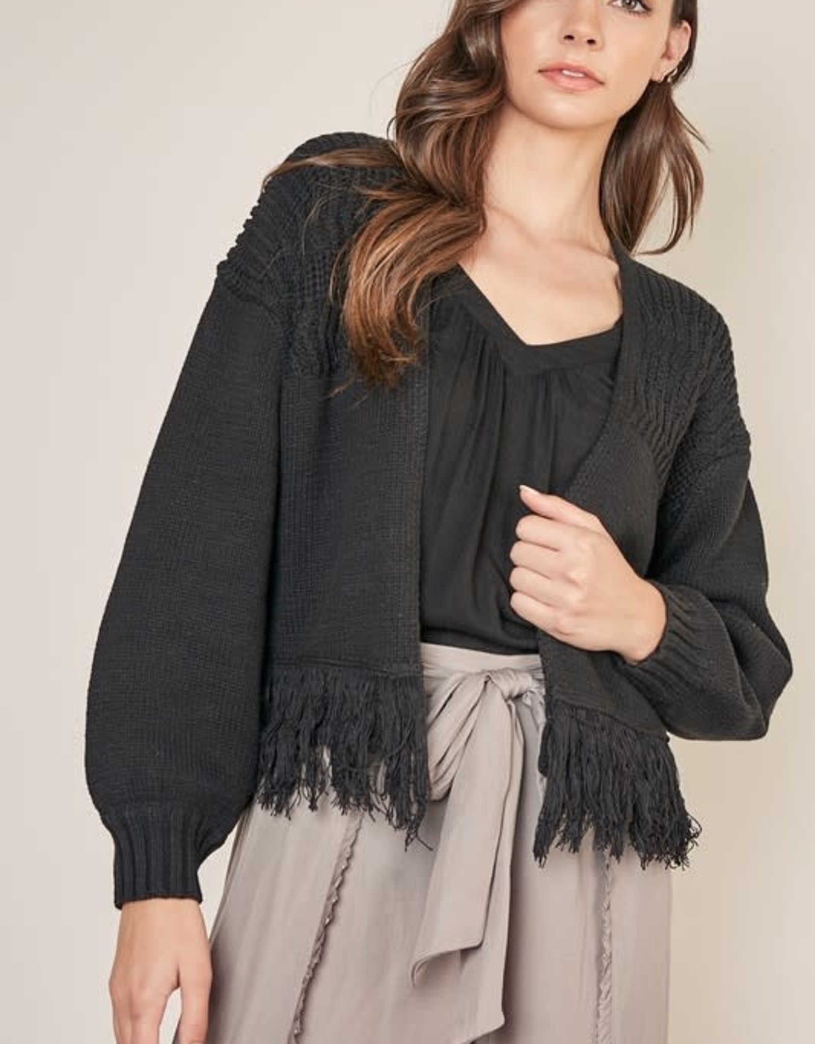 Fringe trim solid cardigan Clearance