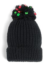 Coco & Carmen Blythe Ribbed Beanie Hat Black Red Green