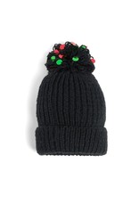 Blythe Ribbed Beanie Hat Black Red Green