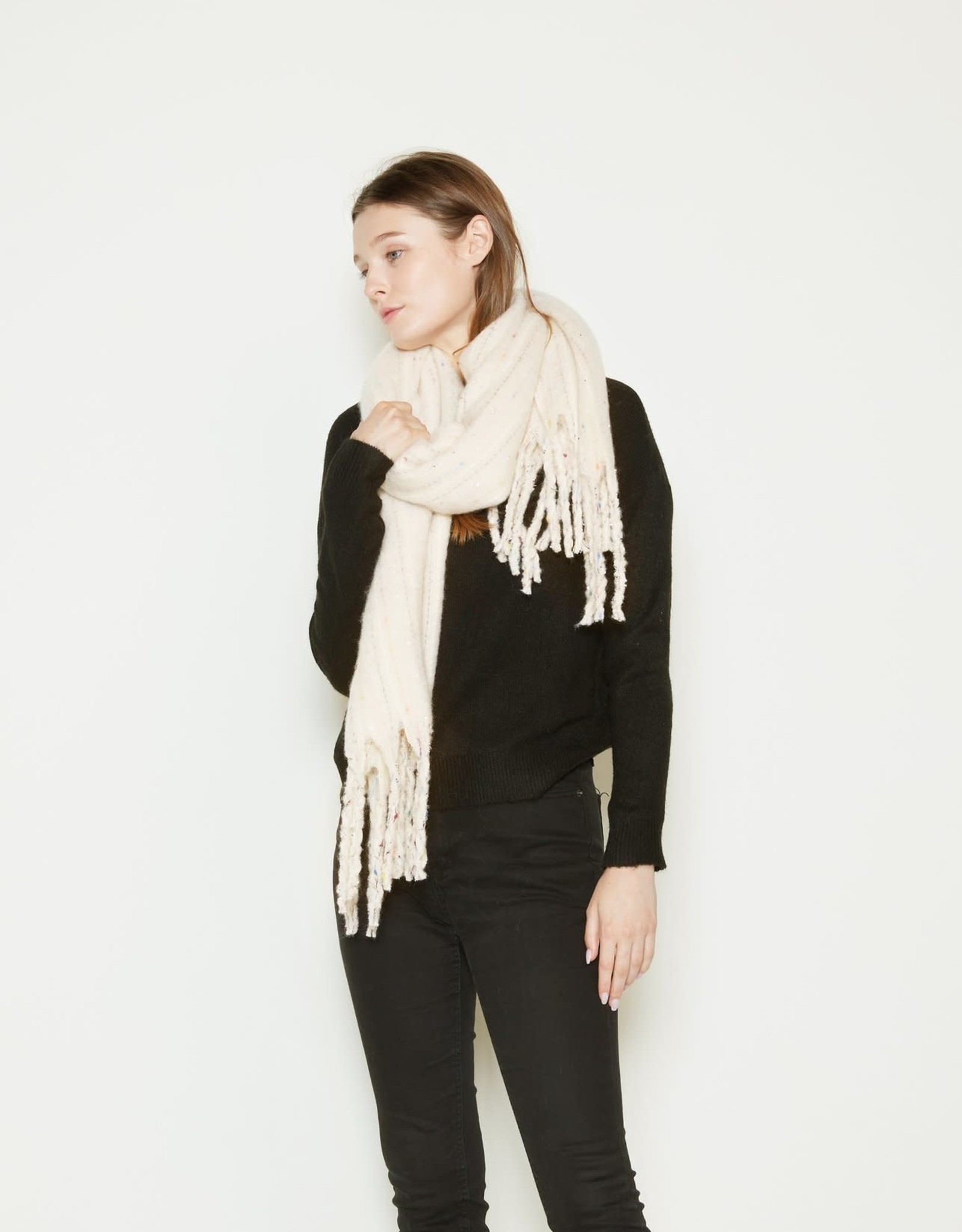Look By M Brushed Confetti Grunge Scarf Ivory