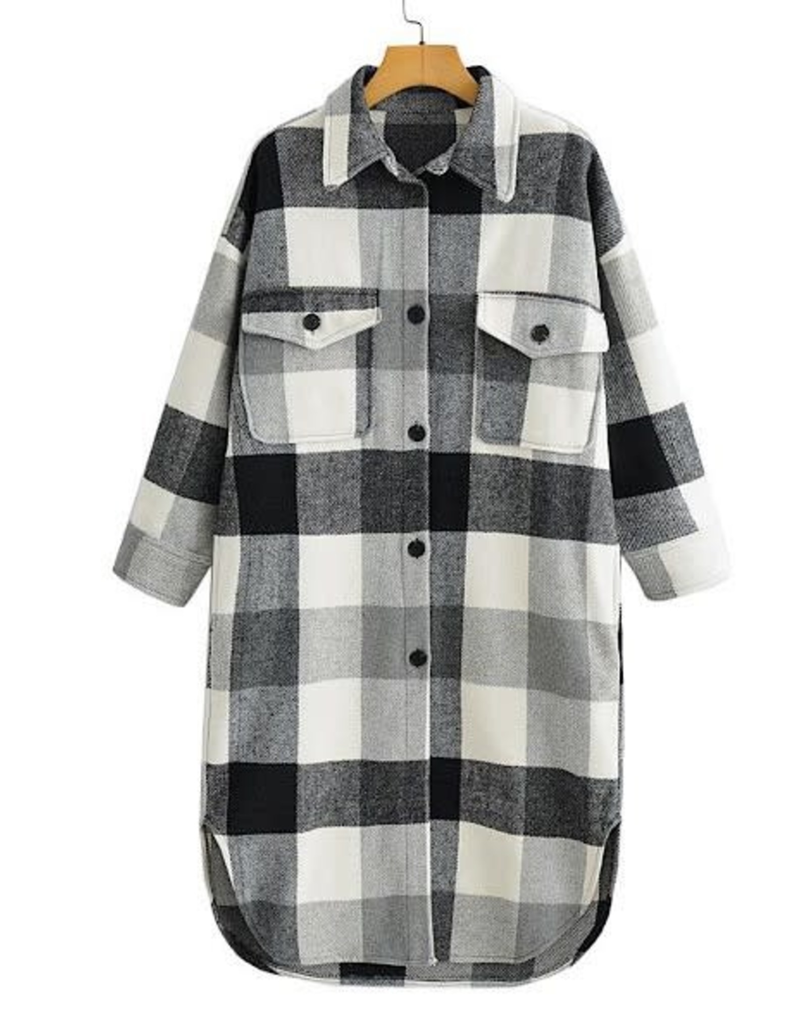 Plaid Black \u0026 Blue Long Shirt Jacket 