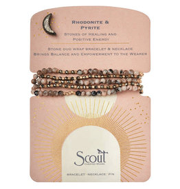 Scout Duo Wrap Bracelet/Necklace/Pin Rhodonite& Pyrite