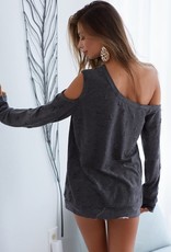 macaron Distressed Terry Knit W/Open Shoulder