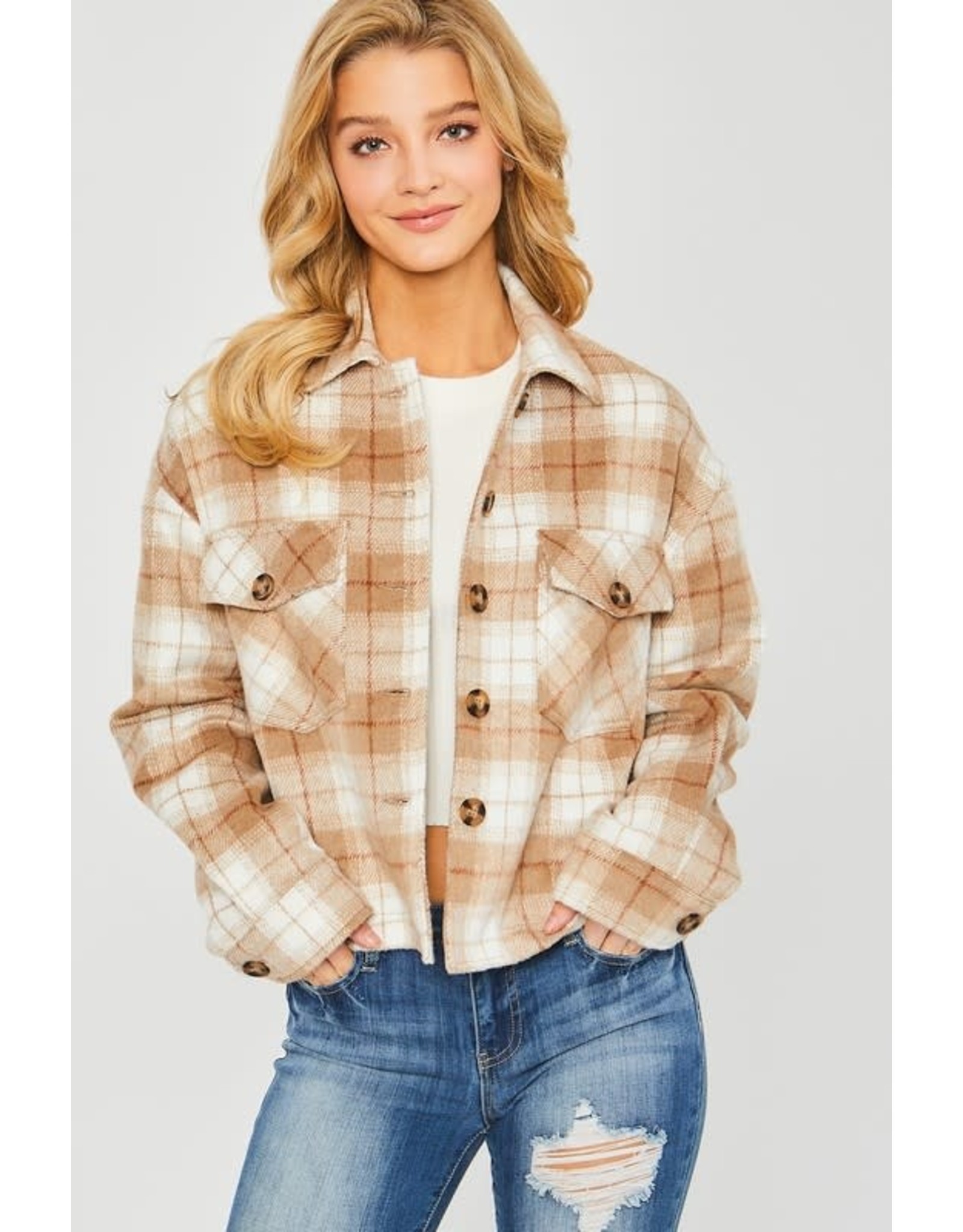 Plaid Cropped Flannel Shacket Jacket 