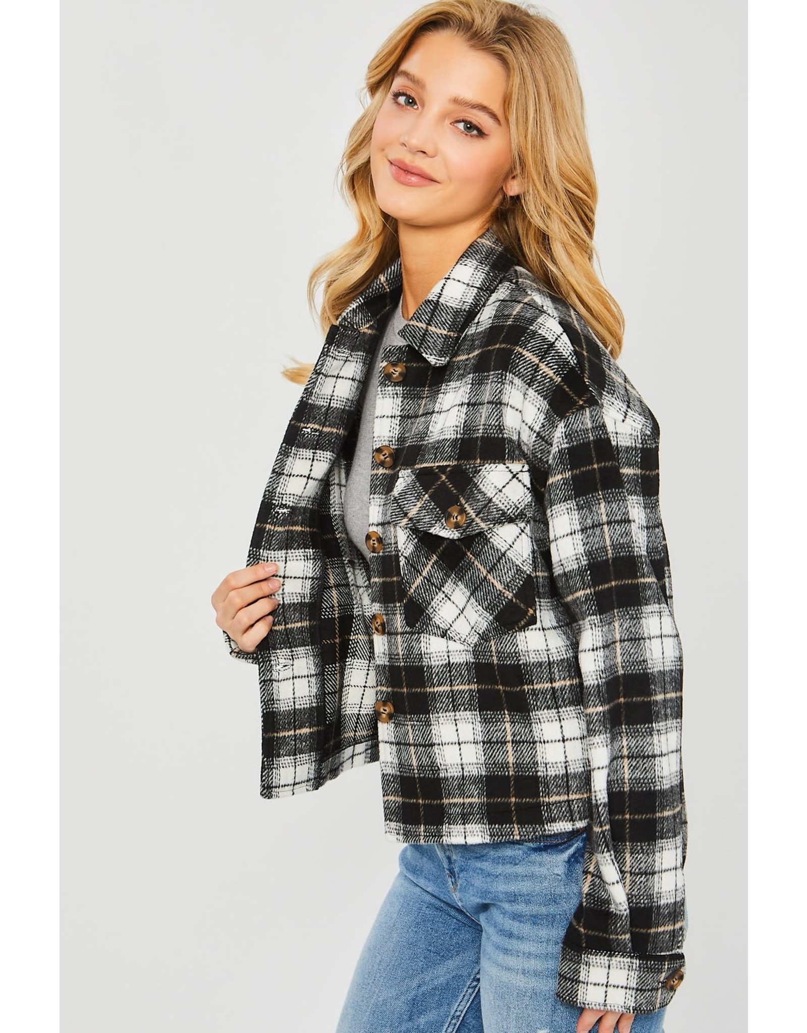Plaid Cropped Flannel Shacket Jacket 