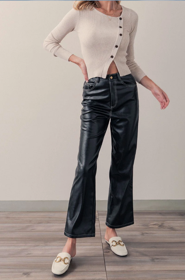 Real Leather Straight Leg High Waisted Trousers | Nasty Gal