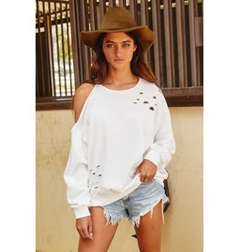 White cut-out sweatshirt with shoulder cut