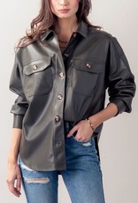 Faux Leather Shirt Jacket